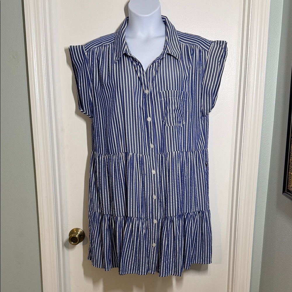 Tommy Hilfiger Blue and White Striped Dress Size 16 Cute